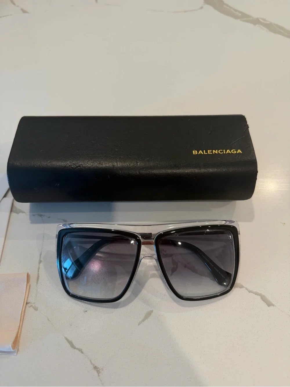 Balenciaga Clear and Black Oversized Square Sunglasses